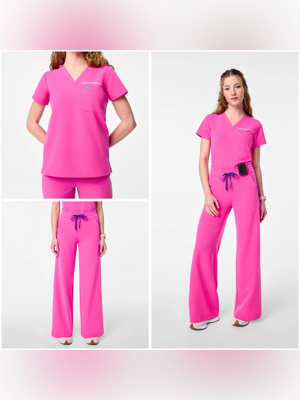 Figs Catarina Top XXSR/Allison Ultra Wide Leg Pants XXSP Set Rapid Response Pink